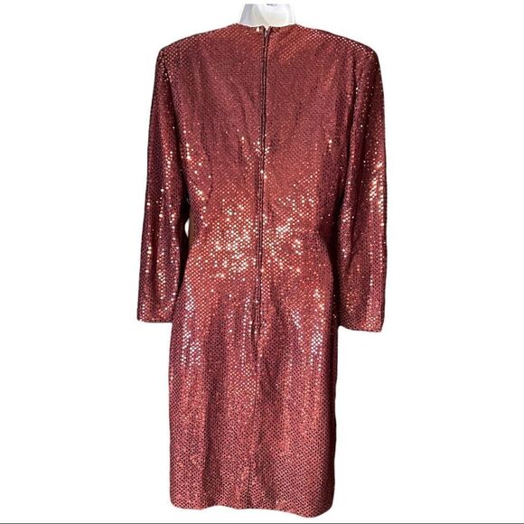 Niki By Niki Livas Burgundy Sequence Evening Dress Long Sleeves Sz 10 USA MADE - Picture 3 of 8